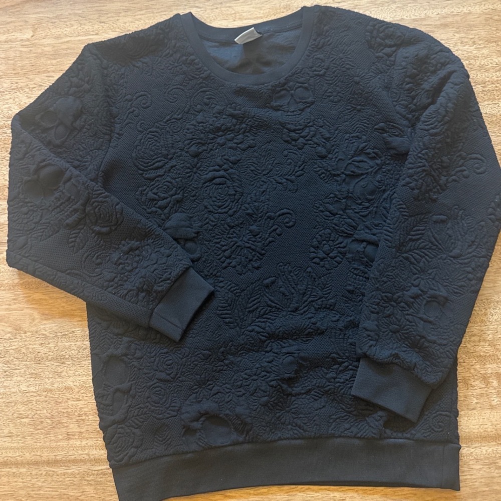 Zara Man Skulls and Roses Textured Jacquard Sweatshirt Black XL 4087/422/800